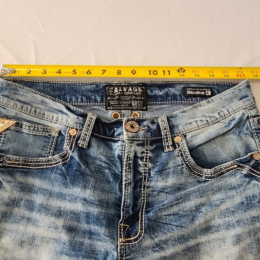 Mens Salvage Distressed Mayhem Straight Jeans 34x27 Blue - Picture 12 of 15